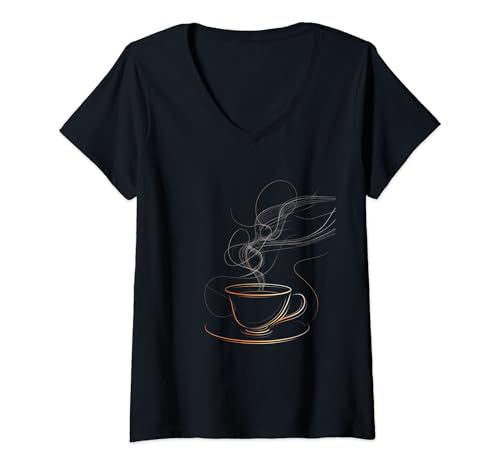 Damen Kaffeetasse Linie T-Shirt mit V-Ausschnitt Damen Kaffeetasse Linie T-Shirt mit V-Ausschnitt von Coffee Cup Line Geschenkartikel