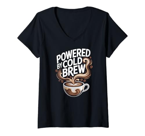 Damen Angetrieben von Cold Brew Coffee Lovers Delight T-Shirt mit V-Ausschnitt von Coffee Enthusiast Caffeine Lovers Brew