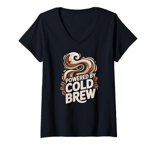 Damen Angetrieben von Cold Brew Coffee Lovers T-Shirt mit V-Ausschnitt Damen Angetrieben von Cold Brew Coffee Lovers T-Shirt mit V-Ausschnitt von Coffee Enthusiast Caffeine Lovers