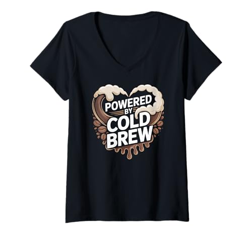 Damen Bereitgestellt von Cold Brew Coffee Lovers Heart T-Shirt mit V-Ausschnitt Damen Bereitgestellt von Cold Brew Coffee Lovers Heart T-Shirt mit V-Ausschnitt von Coffee Enthusiast Energy Boost Design