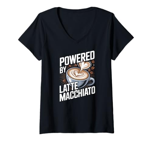 Damen Angetrieben von Latte Macchiato Coffee T-Shirt mit V-Ausschnitt Damen Angetrieben von Latte Macchiato Coffee T-Shirt mit V-Ausschnitt von Coffee Enthusiast Latte Macchiato Lover