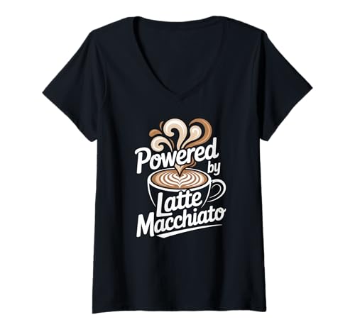 Damen Angetrieben von Latte Macchiato Coffee Energy Boost T-Shirt mit V-Ausschnitt Damen Angetrieben von Latte Macchiato Coffee Energy Boost T-Shirt mit V-Ausschnitt von Coffee Enthusiast Morning Latte Macchiato Lovers