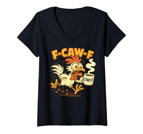 Damen F-CAW-F Huhn Kaffee Lustig FCAWF Sarkasmus Ironie F-CAW-F T-Shirt mit V-Ausschnitt Damen F-CAW-F Huhn Kaffee Lustig FCAWF Sarkasmus Ironie F-CAW-F T-Shirt mit V-Ausschnitt von Coffee F-CAW-F Chicken Funny Sarcasm Irony FCAWF