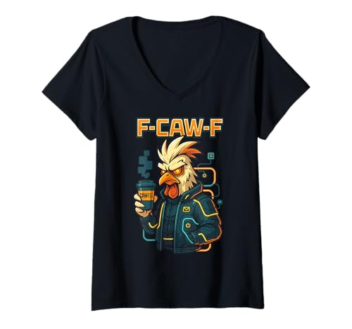 Damen F-CAW-F Huhn Kaffee Lustig FCAWF Sarkasmus Ironie F-CAW-F T-Shirt mit V-Ausschnitt Damen F-CAW-F Huhn Kaffee Lustig FCAWF Sarkasmus Ironie F-CAW-F T-Shirt mit V-Ausschnitt von Coffee F-CAW-F Chicken Funny Sarcasm Irony FCAWF