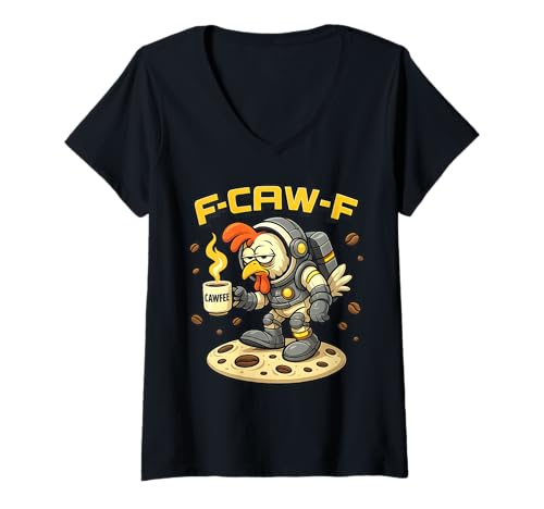 Damen F-CAW-F Huhn Kaffee Lustig FCAWF Sarkasmus Ironie F-CAW-F T-Shirt mit V-Ausschnitt Damen F-CAW-F Huhn Kaffee Lustig FCAWF Sarkasmus Ironie F-CAW-F T-Shirt mit V-Ausschnitt von Coffee F-CAW-F Chicken Funny Sarcasm Irony FCAWF
