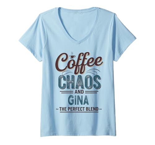 Damen GINA Personalized Cute Coffee Girls GINA Name T-Shirt mit V-Ausschnitt von Coffee Gift For Women Gift For GINA
