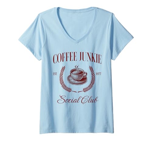 Damen Coffee Junkie Social Club Women T-Shirt mit V-Ausschnitt von Coffee Junkie Wear