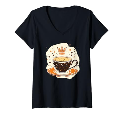 Damen Coole Kaffeetasse mit Krone für königliche Kaffeeliebhaber T-Shirt mit V-Ausschnitt Damen Coole Kaffeetasse mit Krone für königliche Kaffeeliebhaber T-Shirt mit V-Ausschnitt von Coffee King