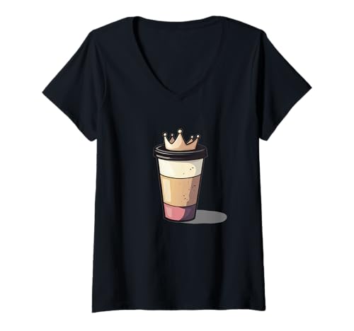 Damen Lustiges Coffee to Go Krone Kostüm für Könige und Königinnen T-Shirt mit V-Ausschnitt Damen Lustiges Coffee to Go Krone Kostüm für Könige und Königinnen T-Shirt mit V-Ausschnitt von Coffee King