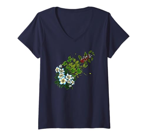 Damen Tropische Plumeria-Blüten grüner Hopfen Kaffeekirschen T-Shirt mit V-Ausschnitt Damen Tropische Plumeria-Blüten grüner Hopfen Kaffeekirschen T-Shirt mit V-Ausschnitt von Coffee Lover Beer Lover Flower Lover