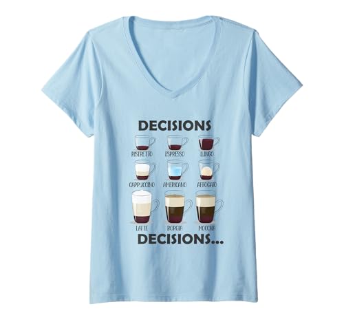 Damen Entscheidungen Entscheidungen Kaffeeauswahl Lustiger Kaffeeliebhaber T-Shirt mit V-Ausschnitt Damen Entscheidungen Entscheidungen Kaffeeauswahl Lustiger Kaffeeliebhaber T-Shirt mit V-Ausschnitt von Coffee Lover Choices Funny Vintage Designs