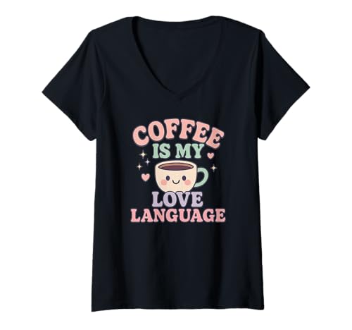 Damen Kaffee ist Meine Liebessprache T-Shirt mit V-Ausschnitt Damen Kaffee ist Meine Liebessprache T-Shirt mit V-Ausschnitt von Coffee Lover Design Co.