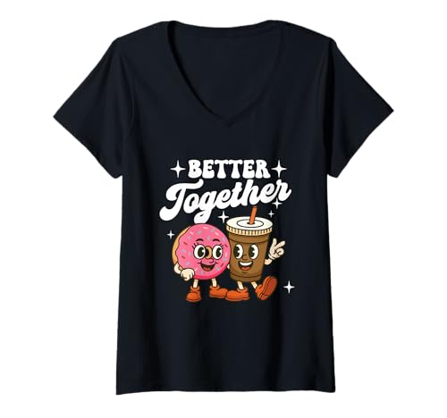 Damen Besser zusammen - Morning Coffee Lover Valentine T-Shirt mit V-Ausschnitt von Coffee Lover Merch