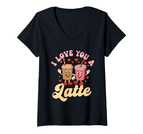 Damen I Love You A Latte - Frühstück für Kaffeeliebhaber am Morgen T-Shirt mit V-Ausschnitt von Coffee Lover Merch