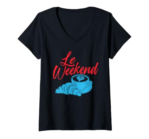 Damen Le Weekend - Morning Coffee Lover Französisches Frühstück T-Shirt mit V-Ausschnitt von Coffee Lover Merch