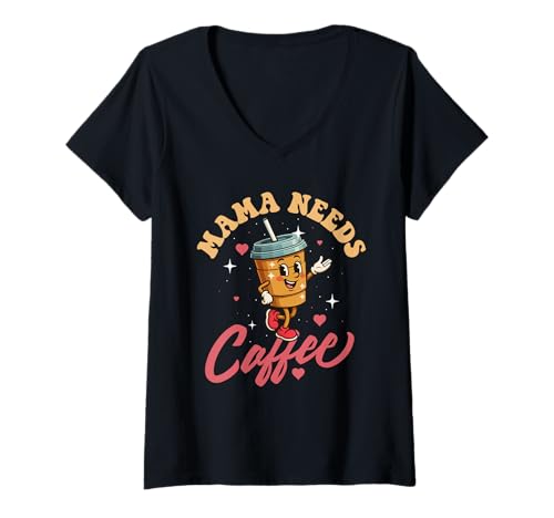 Damen Mama braucht Kaffee - Coffee Lover Morning T-Shirt mit V-Ausschnitt von Coffee Lover Merch