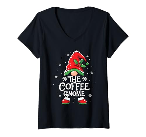Damen The Coffee GNOME – Morning Coffee Lover Xmas Breakfast T-Shirt mit V-Ausschnitt von Coffee Lover Merch