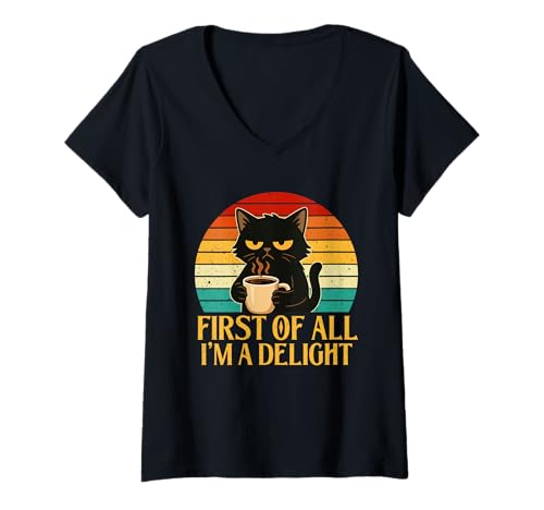 Damen Zuallererst Bin ich eine Freude - Morning Sarcastic Coffee Lover T-Shirt mit V-Ausschnitt von Coffee Lover Merch