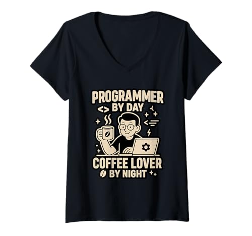 Damen Kaffeeliebhaber Programmierer Programmierung Koffein T-Shirt mit V-Ausschnitt Damen Kaffeeliebhaber Programmierer Programmierung Koffein T-Shirt mit V-Ausschnitt von Coffee Lover Programmer Programming