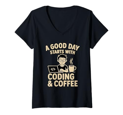 Damen Kaffeeliebhaber Programmierer Programmierung Koffein T-Shirt mit V-Ausschnitt Damen Kaffeeliebhaber Programmierer Programmierung Koffein T-Shirt mit V-Ausschnitt von Coffee Lover Programmer Programming