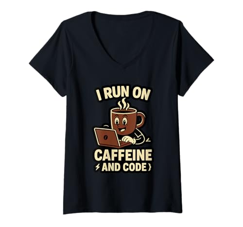 Damen Kaffeeliebhaber Programmierer Programmierung Koffein T-Shirt mit V-Ausschnitt Damen Kaffeeliebhaber Programmierer Programmierung Koffein T-Shirt mit V-Ausschnitt von Coffee Lover Programmer Programming