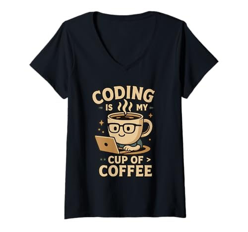 Damen Kaffeeliebhaber Programmierer Programmierung Koffein T-Shirt mit V-Ausschnitt Damen Kaffeeliebhaber Programmierer Programmierung Koffein T-Shirt mit V-Ausschnitt von Coffee Lover Programmer Programming
