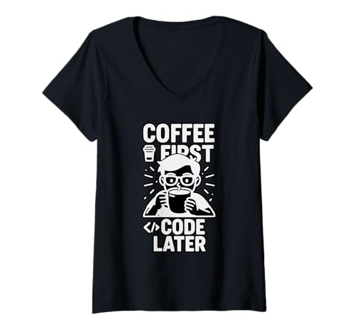 Damen Kaffeeliebhaber Programmierer Programmierung Koffein T-Shirt mit V-Ausschnitt von Coffee Lover Programmer Programming