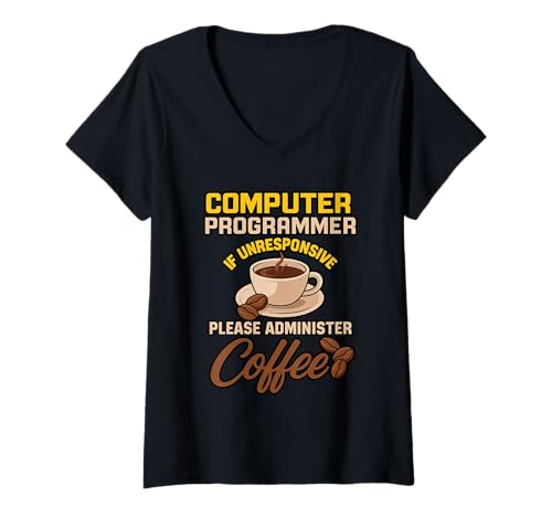 Damen Kaffeeliebhaber Programmierer Programmierung Koffein T-Shirt mit V-Ausschnitt Damen Kaffeeliebhaber Programmierer Programmierung Koffein T-Shirt mit V-Ausschnitt von Coffee Lover Programmer Programming