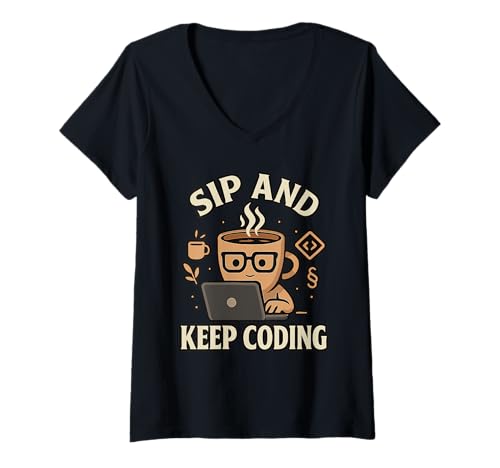 Damen Kaffeeliebhaber Programmierer Programmierung Koffein T-Shirt mit V-Ausschnitt Damen Kaffeeliebhaber Programmierer Programmierung Koffein T-Shirt mit V-Ausschnitt von Coffee Lover Programmer Programming