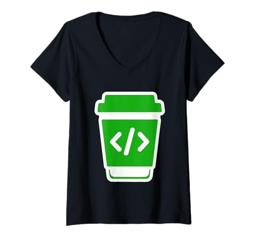 Damen Kaffeeliebhaber Programmierer Programmierung Koffein T-Shirt mit V-Ausschnitt von Coffee Lover Programmer Programming