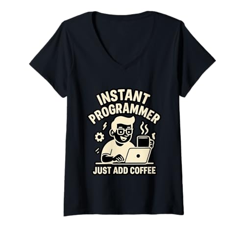 Damen Kaffeeliebhaber Programmierer Programmierung Koffein T-Shirt mit V-Ausschnitt von Coffee Lover Programmer Programming