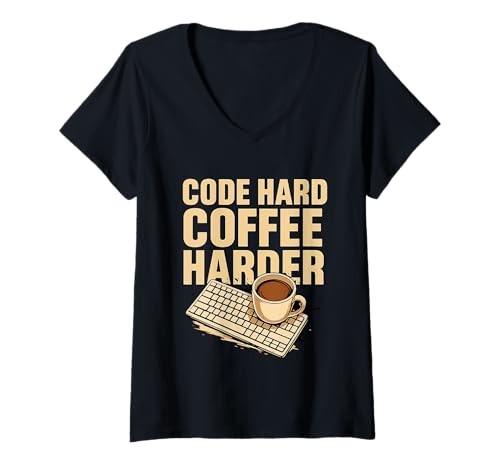 Damen Kaffeeliebhaber Programmierer Programmierung Koffein T-Shirt mit V-Ausschnitt Damen Kaffeeliebhaber Programmierer Programmierung Koffein T-Shirt mit V-Ausschnitt von Coffee Lover Programmer Programming
