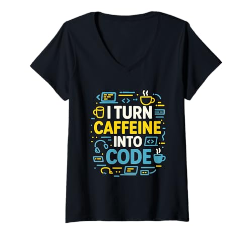Damen Kaffeeliebhaber Programmierer Programmierung Koffein T-Shirt mit V-Ausschnitt Damen Kaffeeliebhaber Programmierer Programmierung Koffein T-Shirt mit V-Ausschnitt von Coffee Lover Programmer Programming
