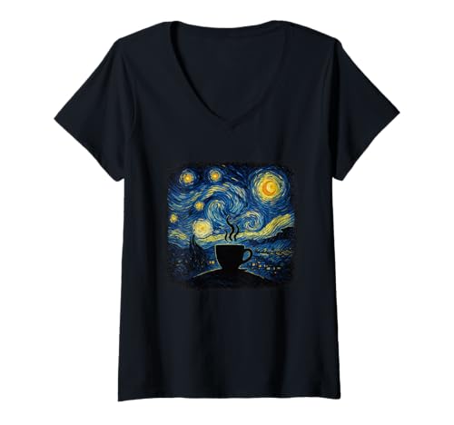 Damen Sternennacht inspirierte Kunst für Kaffeeliebhaber T-Shirt mit V-Ausschnitt Damen Sternennacht inspirierte Kunst für Kaffeeliebhaber T-Shirt mit V-Ausschnitt von Coffee Lover Van Gogh Starry Night