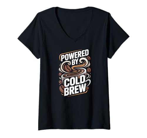 Damen Angetrieben von Cold Brew Coffee Fun Design T-Shirt mit V-Ausschnitt Damen Angetrieben von Cold Brew Coffee Fun Design T-Shirt mit V-Ausschnitt von Coffee Lovers Cold Brew Enthusiasts