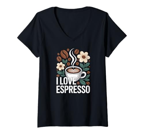 Damen I Love Espresso Kaffeetasse Art T-Shirt mit V-Ausschnitt Damen I Love Espresso Kaffeetasse Art T-Shirt mit V-Ausschnitt von Coffee Lovers Espresso Beans Art