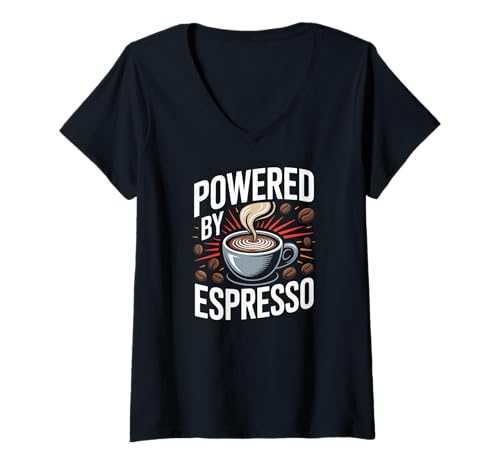 Damen Angetrieben von Espresso Coffee Beans Art T-Shirt mit V-Ausschnitt Damen Angetrieben von Espresso Coffee Beans Art T-Shirt mit V-Ausschnitt von Coffee Lovers Espresso Enthusiasts