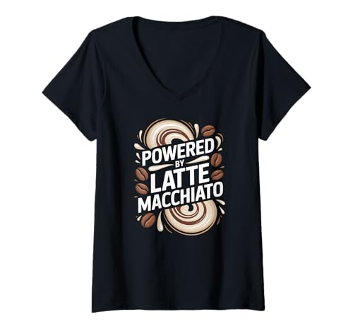 Damen Angetrieben von Latte Macchiato Enthusiasten T-Shirt mit V-Ausschnitt Damen Angetrieben von Latte Macchiato Enthusiasten T-Shirt mit V-Ausschnitt von Coffee Lovers Latte Macchiato Fans