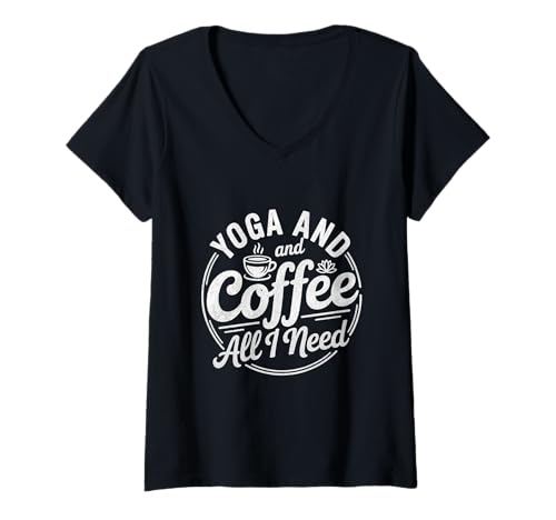 Damen T-Shirt für Yoga- und Kaffeeliebhaber T-Shirt mit V-Ausschnitt Damen T-Shirt für Yoga- und Kaffeeliebhaber T-Shirt mit V-Ausschnitt von Coffee Lovers' Yoga Tee for Daily Zen