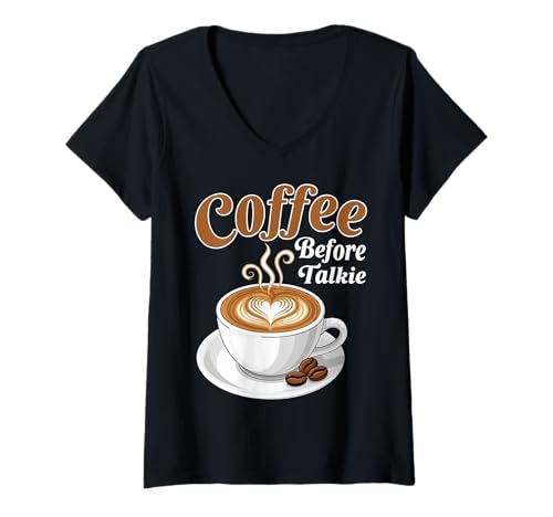 Damen Kaffee — Kaffee vor dem Talkie T-Shirt mit V-Ausschnitt Damen Kaffee — Kaffee vor dem Talkie T-Shirt mit V-Ausschnitt von Coffee Mood Apparel