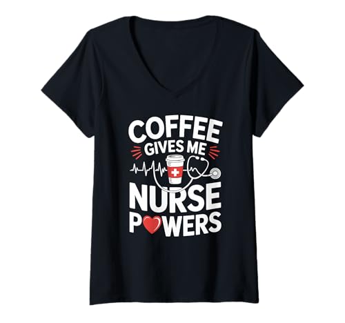 Damen Nurse Coffee Humor Coffein T-Shirt mit V-Ausschnitt Damen Nurse Coffee Humor Coffein T-Shirt mit V-Ausschnitt von Coffee Nurse Powers Caffeine Nurse