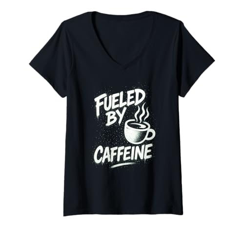 Damen Fueled by Coffein Graffiti Design T-Shirt mit V-Ausschnitt Damen Fueled by Coffein Graffiti Design T-Shirt mit V-Ausschnitt von Coffee Street