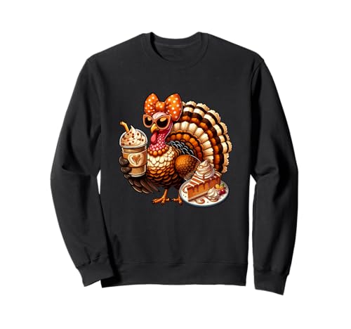 Truthahn-Fliege Trinken Kaffee mit Kuchen Thanksgiving Frauen Sweatshirt von Coffee Thanksgiving Costume