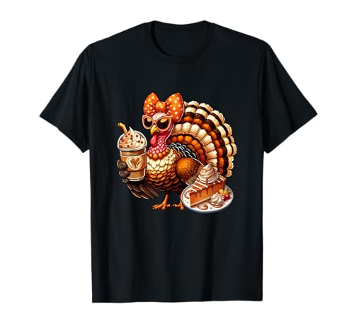 Truthahn-Fliege Trinken Kaffee mit Kuchen Thanksgiving Frauen T-Shirt von Coffee Thanksgiving Costume