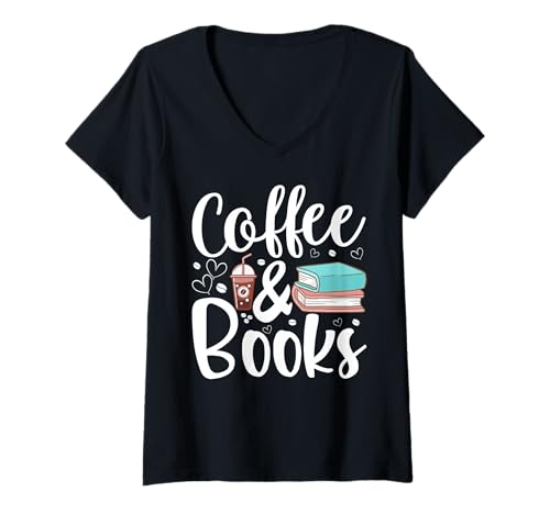 Damen Kaffee & Bücher T-Shirt mit V-Ausschnitt Damen Kaffee & Bücher T-Shirt mit V-Ausschnitt von Coffee & Books Java Read Reading Gift Cute Funny