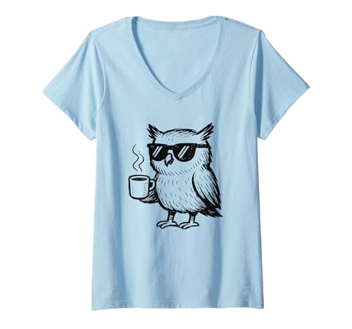 Damen Lustige Coole Kaffee Eule T-Shirt mit V-Ausschnitt Damen Lustige Coole Kaffee Eule T-Shirt mit V-Ausschnitt von Coffein Owl Co.