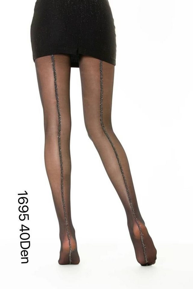 COFI 1453 Strumpfhose Damen Strumpfhose Durchsichtig Glitzerstreifen Baumwollzwickel Schwarz von COFI 1453