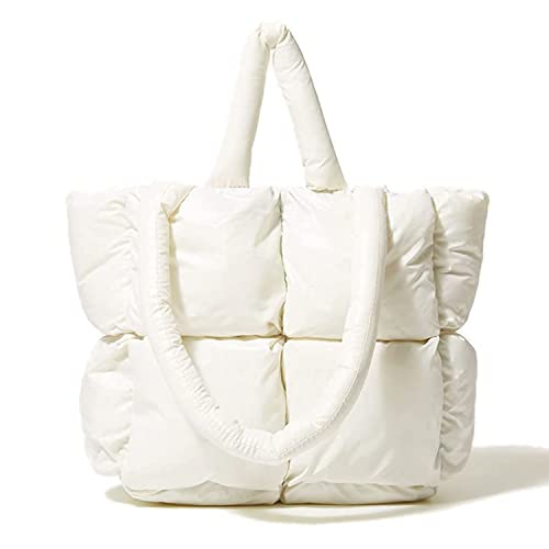 Cofteve Frauen Große gesteppte Puffer Tragetasche Weich Gepolsterte Daunen Winter Handtasche Weltraum Totes Puffer Umhängetasche Kissen Shopper Tasche, White-m, Medium（14.2 * 4.92 * 9.84in） von Cofteve