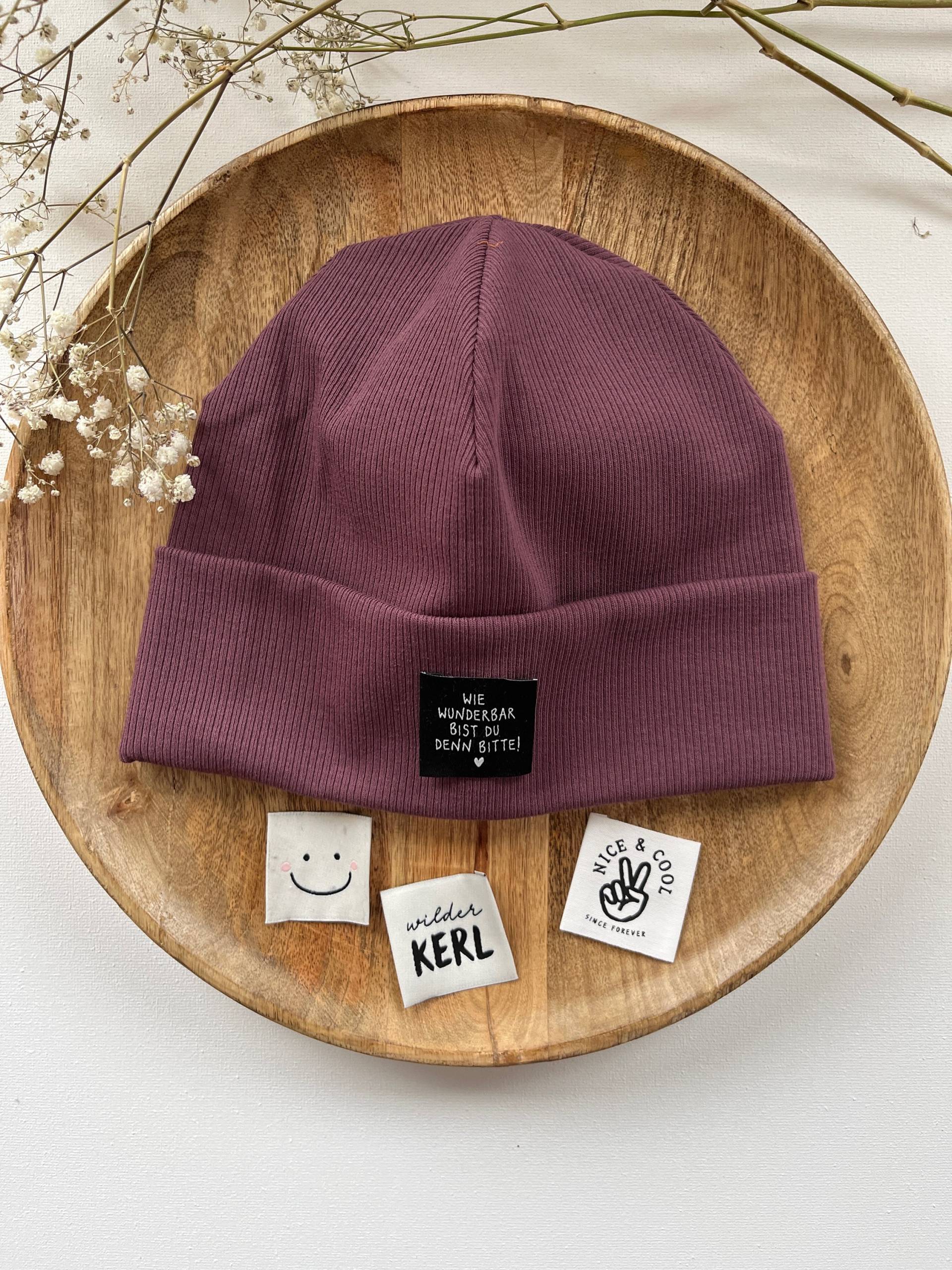 Hipster Beanie Mütze " Faded Grape Aus Rippjersey Mit/Ohne Label Lila von CogaDesign