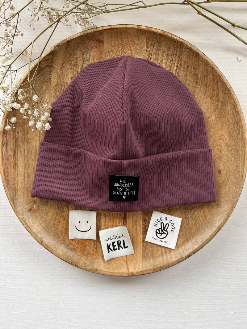 Hipster Beanie Mütze " Faded Grape Aus Rippjersey Mit/Ohne Label Lila von CogaDesign